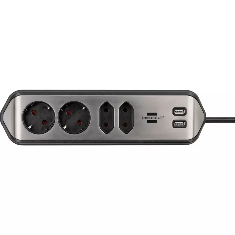 Brennenstuhl estilo Eck-Steckdosenleiste 4-fach, schwarz 2x Schutzkontakt-Steckdosen, 2x Euro-Steckdosen, inkl. USB-Ladefunktion