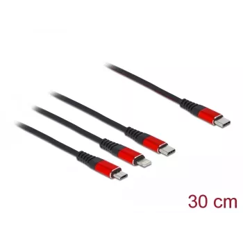 Kabel do ładowania USB DeLOCK 86710 3 w 1 USB Type-C do Lightning Micro USB 30 cm Czarny Czerwony