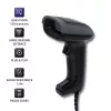 Ręczny czytnik kodów kreskowych QOLTEC 50863 — skaner 1D/2D, przewodowy USB, sensor LED, czarny, 5V, kabel 1,8 m