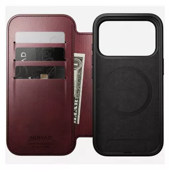 Etui na telefon Nomad Modern Leather Folio dla Apple iPhone 17 Pro, 6,3 cala (16 cm), skóra bordowa