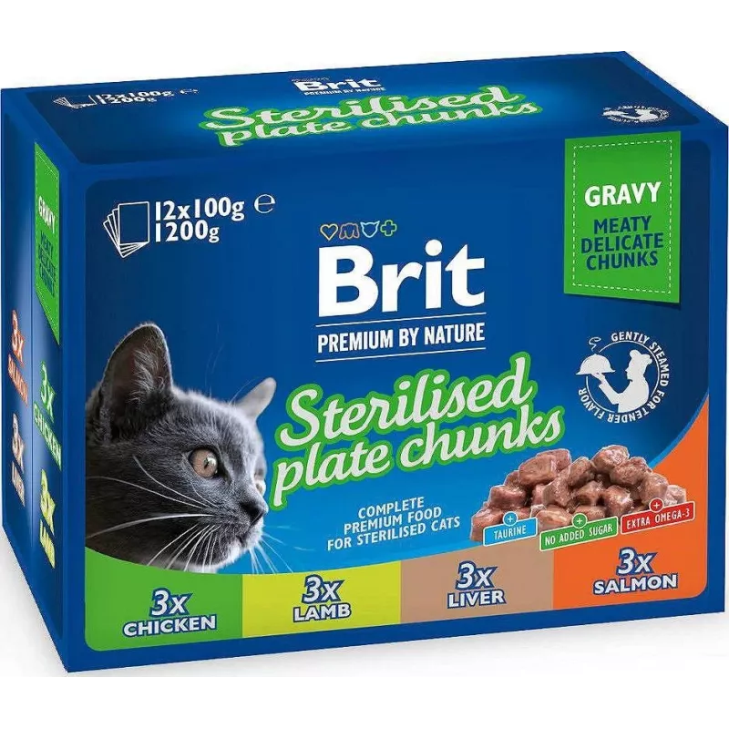 BRIT Premium Cat Sterilised Plate - mokra karma dla kotów - 12x100g