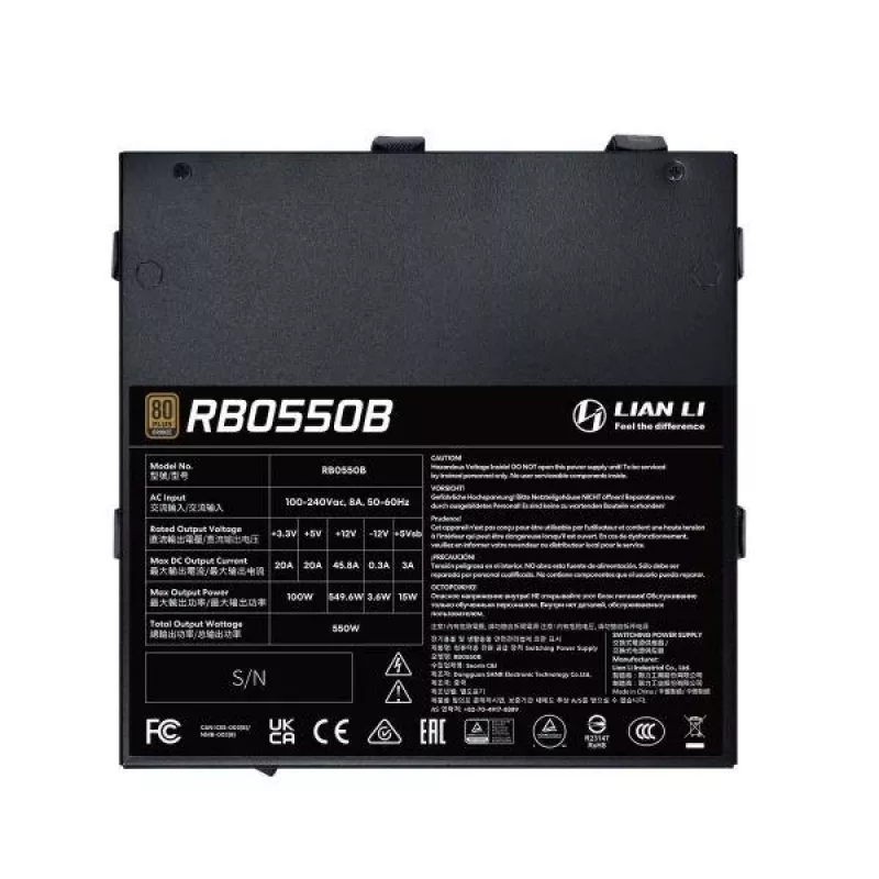 Zasilacz Lian Li RB0550B.B 550 W, 24-pin ATX, 80 PLUS Bronze, wentylator 135 mm, czarny