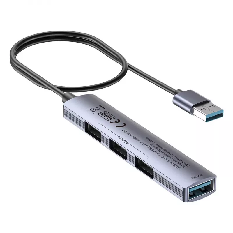Koncentrator USB Unitek H1208CGY01 — 4-portowy USB 3.0 (5 Gb/s), wstecznie kompatybilny z USB 2.0, aluminium