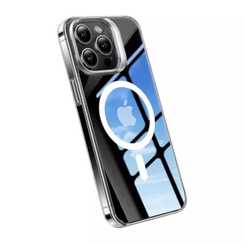Etui na telefon Torras UPRO Lstand Clear-Mag do iPhone 15 — przezroczyste, kompatybilne z MagSafe, konstrukcja z podstawką L