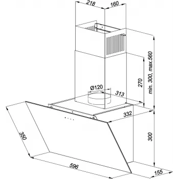 Okap kominowy ścienny MAAN Vertical Glass 60 Czarny, szkło/stal, 595 mm, 135–320 m³/h, sterowanie elektroniczne