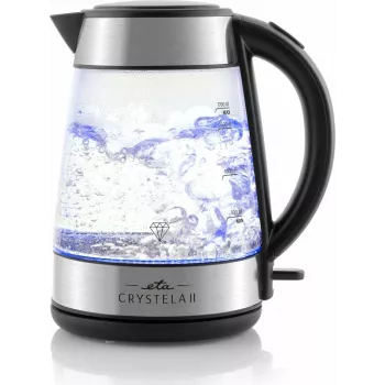 Czajnik elektryczny ETA Crystela II 1.7 L 2200 W, szklany korpus, stal nierdzewna, czarne akcenty