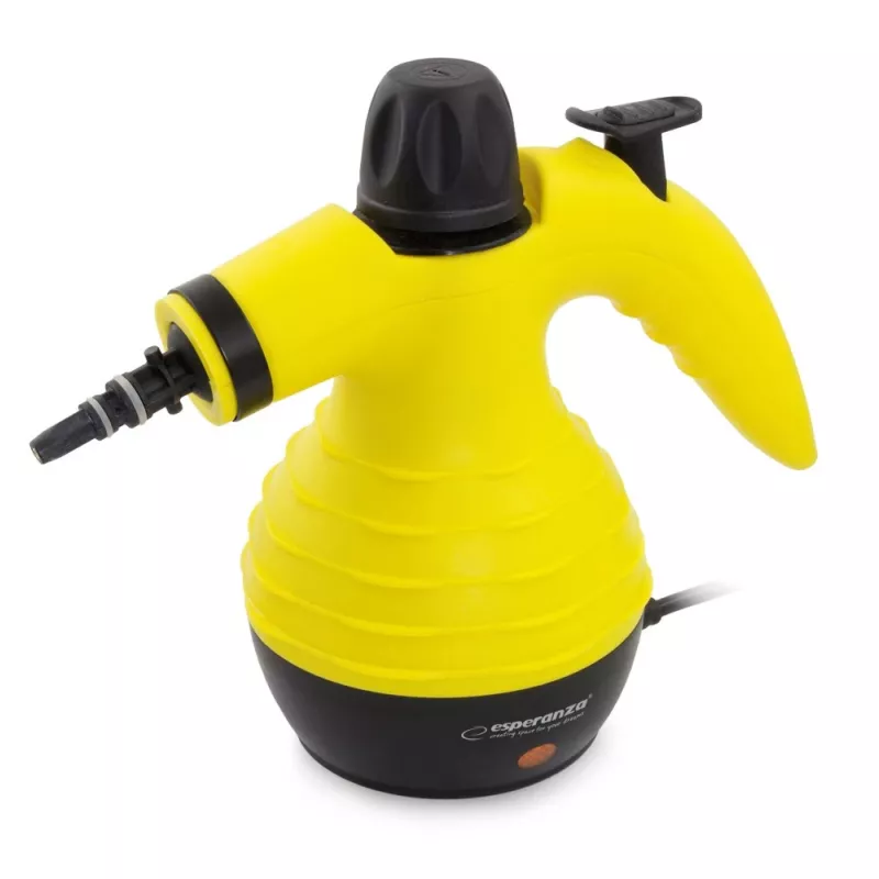 Przenośny myjka parowa ESPERANZA EHS001 — 0,35 l, 900 W, 3 bar, 115°C, 40 g/min, w zestawie dysze do podłóg/tapicerki/szczotki
