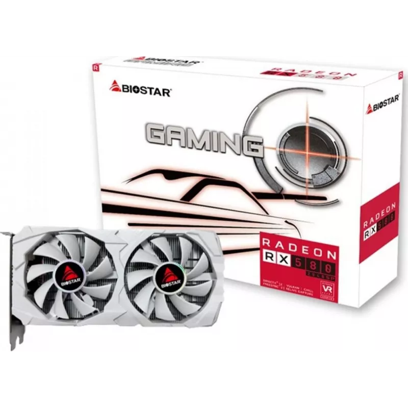 Karta graficzna BIOSTAR Radeon RX 580 8 GB GDDR5, 256-bitowa, PCIe 3.0 x16, podwójny wentylator, 1x HDMI, 2x DisplayPort