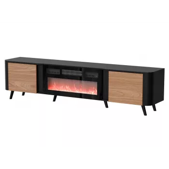 Szafka RTV Cama Meble Volare 200 x 39 x 49 cm czarna/orzech z kominkiem