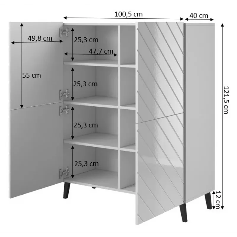 Shelving unit ABETO 100.5 x 40 x 121.5 cm grafitowy/połysk grafitowy