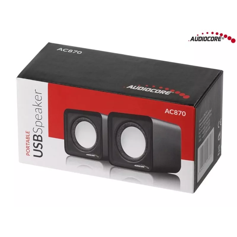 2-drożny głośnik PC Audiocore AC870 B — 3 W RMS, przewodowe zasilanie USB, wejście 3,5 mm, kanały 2.0