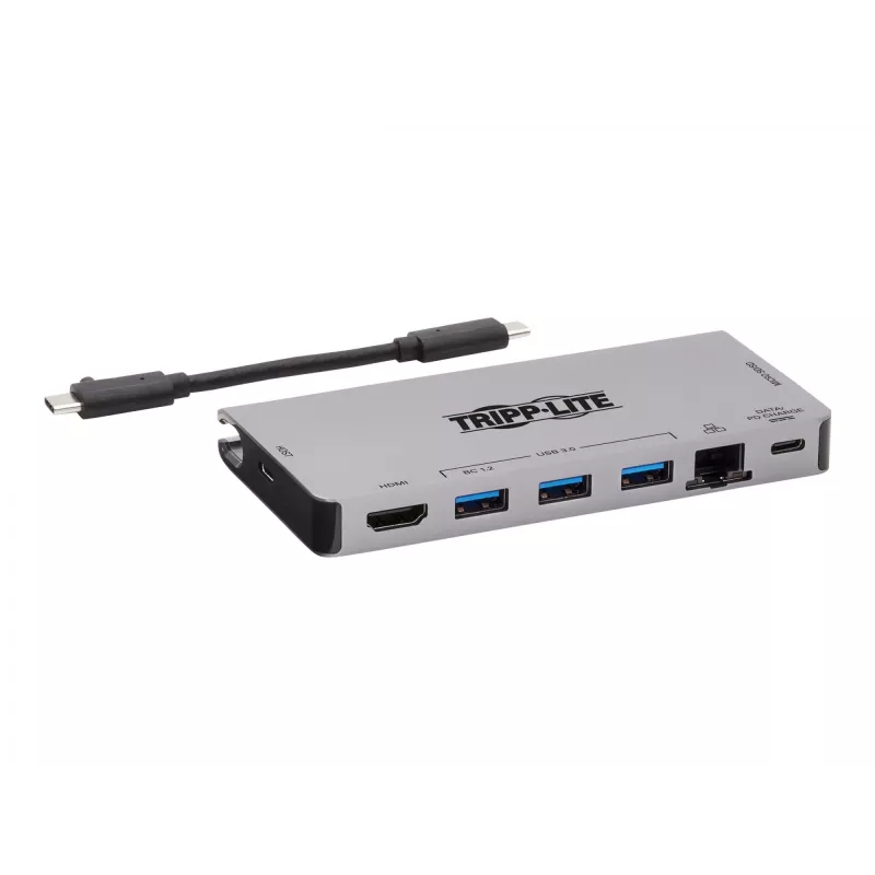 Stacja dokująca USB-C - 4K HDMI, USB 3.2 Gen 1, Hub USB-A, GbE, Czytnik kart, Ładowanie 100W PD, Odłączany przewód U442-DOCK5D-GY