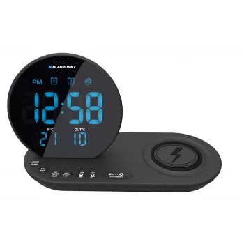 FM PLL clock radio/ALARM/USB/CR85BK CHARGE/Wireless charging/do użytku wewnętrznego/outdoor temperature/Czarny