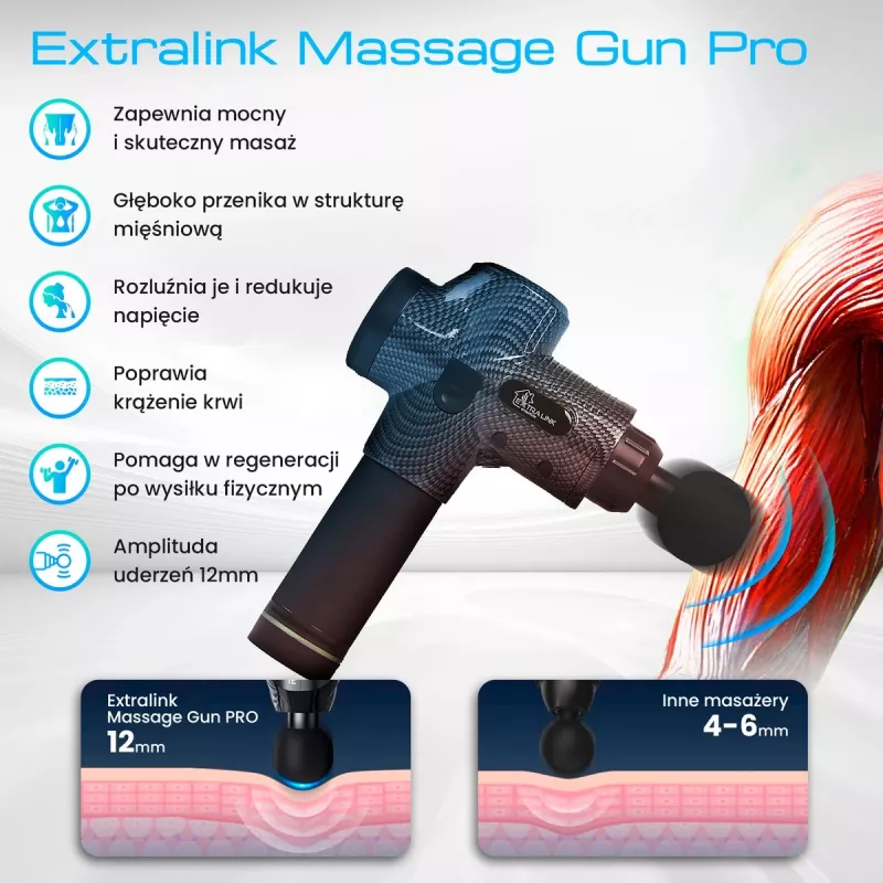 Pistolet do masażu Extralink MSG-01-PRO 3800 RPM 6 końcówek