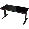 Biurko gamingowe z podnoszeniem elektrycznym, dwusilnikowe, regulowana wysokość siedząco-stojąca, z bezprzewodową ładowarką, podświetleniem RGB, panelem sterowania i portami USB, blat z hartowanego szkła, czarny.