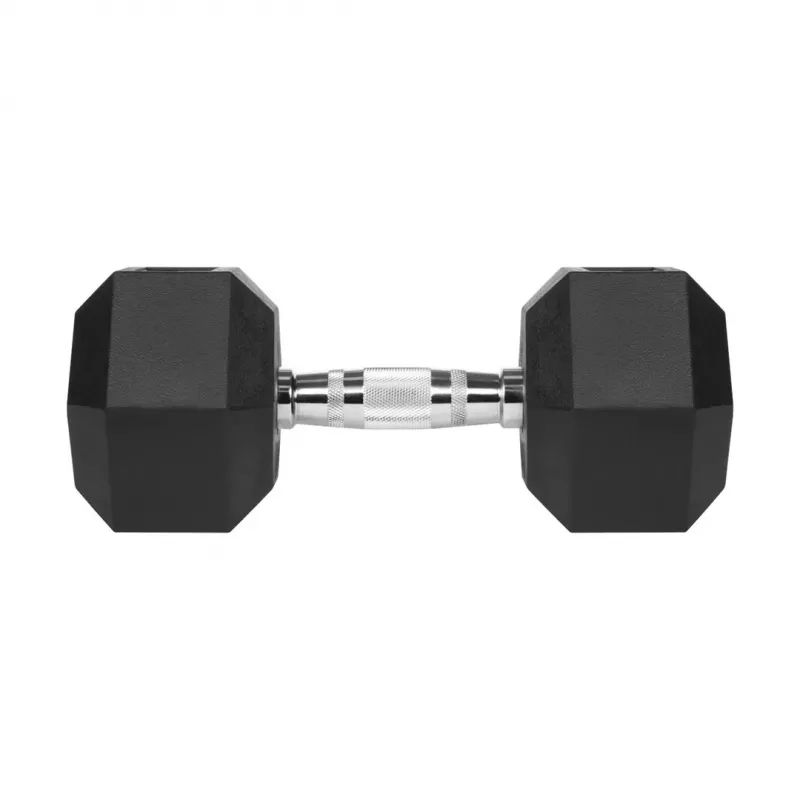 Hantel Rebel Active Hex gumowany 15 kg — pojedynczy hantel sześciokątny, kompaktowy uchwyt