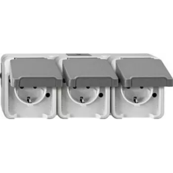 Gniazdo natynkowe merten MEG2391-8029 CEE 7/3, kompatybilne z wtyczkami CEE 7/4, IP44, 250 V, 16 A, szary, 223×83×57 mm