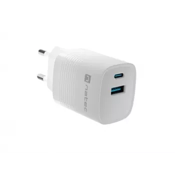 Przewodowa ładowarka do urządzeń mobilnych NATEC NUC-2140, 30W, USB-C PD 3.0 + USB-A, Samsung AFC, Biała