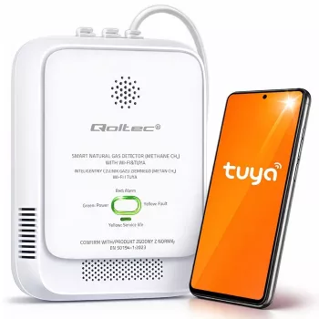 Detektor wycieku gazu QOLTEC NG Tuya — czujnik gazu ziemnego (CH4), inteligentny, kompatybilny z Tuya