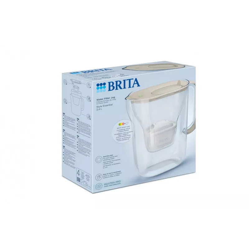 Dzbanek filtrujący wodę BRITA Style Essential, zbiornik 2,4 L (1,4 L przefiltrowanej), MAXTRA, pokrywa z klapką, piaskowy