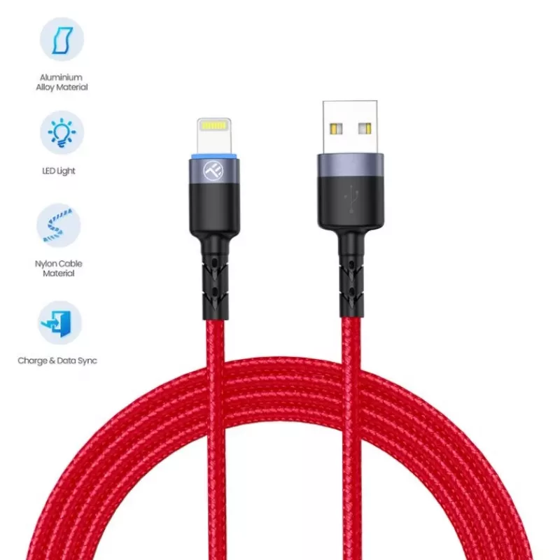 Kabel USB do Lightning Tellur, 3 A, 1,2 m, wskaźnik LED, czerwony