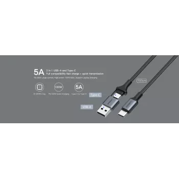 Kabel 2-w-1 USB Type-C Orsen S8, 5 A, 1,5 m (szybkie ładowanie/dane)