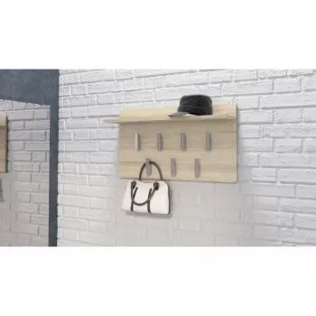 Wieszak ścienny Top e shop WIESZAK 2F SONOMA — płyta wiórowa, wykończenie dąb, 7 haczyków, 700×200×400 mm
