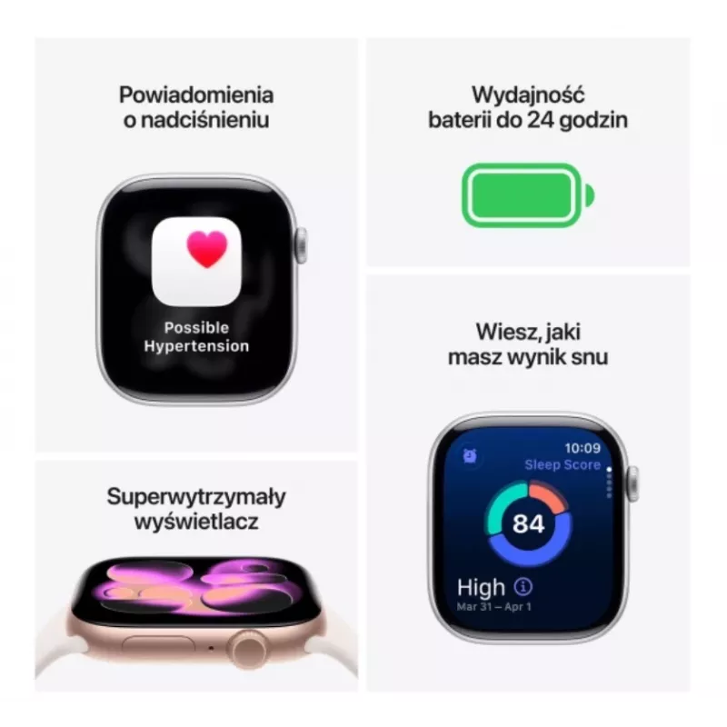 Apple Watch Series 11 GPS + Cellular 42mm Srebrna Aluminiowa Koperta z Fioletowo-Mglistym Paskiem Sportowym - M/L