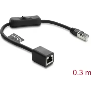 Kabel krosowy sieciowy DELOCK RJ45 kat.6 F/UTP 0,3 m ze zintegrowanym przełącznikiem i osłoną