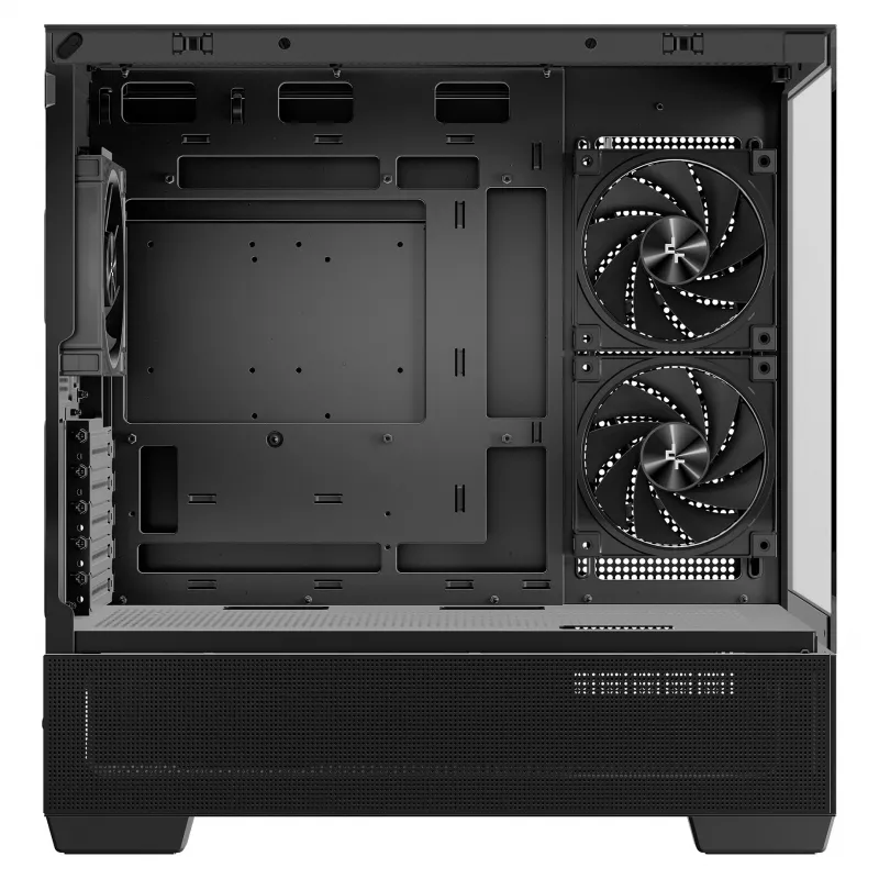 PC Midi Tower DeepCool CG380 3F — czarny, 235×437×451 mm, obsługuje wentylatory boczne 2x120 mm + tylny 1x120 mm, zasilacz na dole, dyski twarde 2,5 cala/3,5 cala