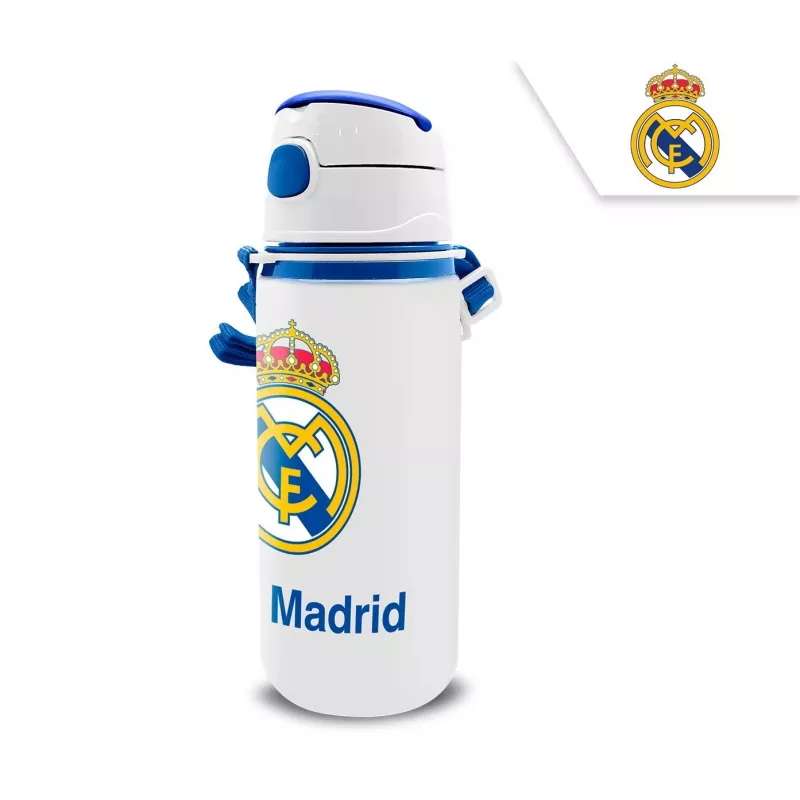 Aluminiowa butelka sportowa dla dzieci z ustnikiem KIDS 600 ml – design Real Madryt