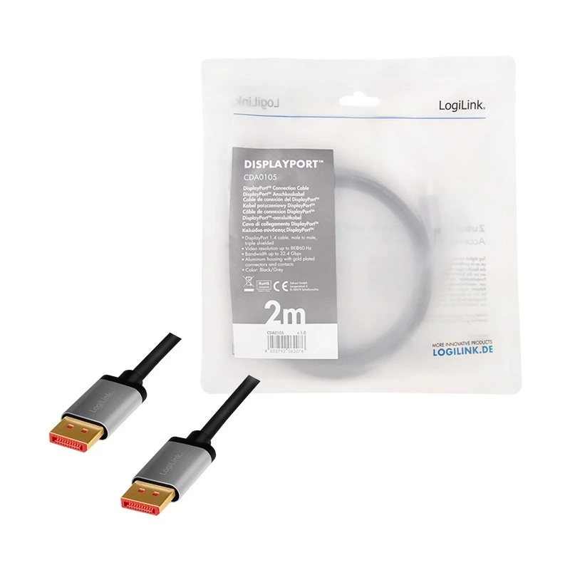 Kabel DisplayPort LogiLink CDA0105 2 m Czarny Szary