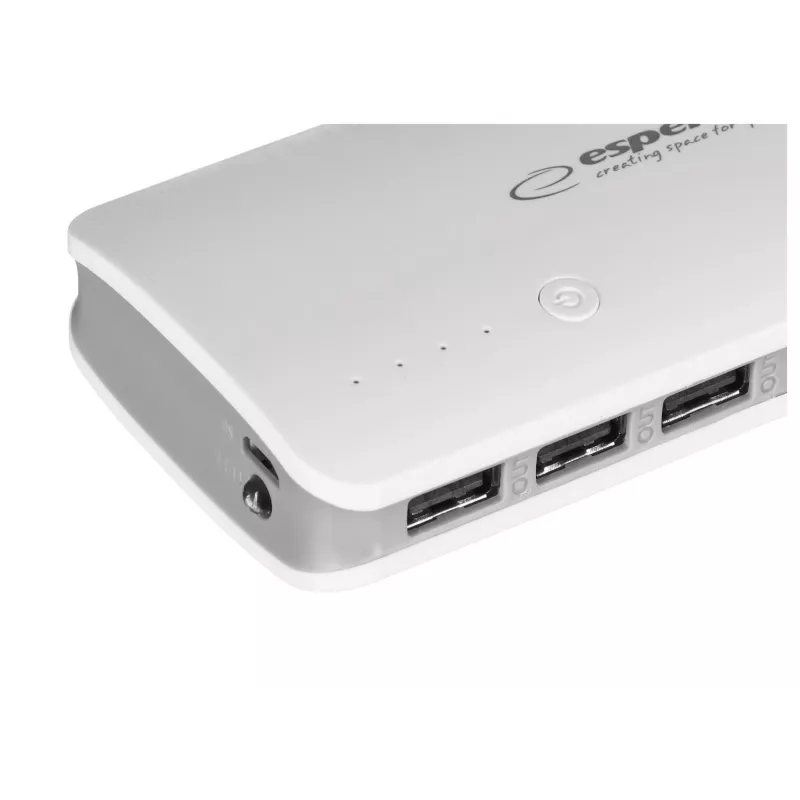 Ładowarka przenośna Esperanza EMP106WE Radium — 8000 mAh, wyjście na 3 urządzenia, wejście Micro-USB, wyjścia 5V/2A i 5V/1,5A/1A, szary