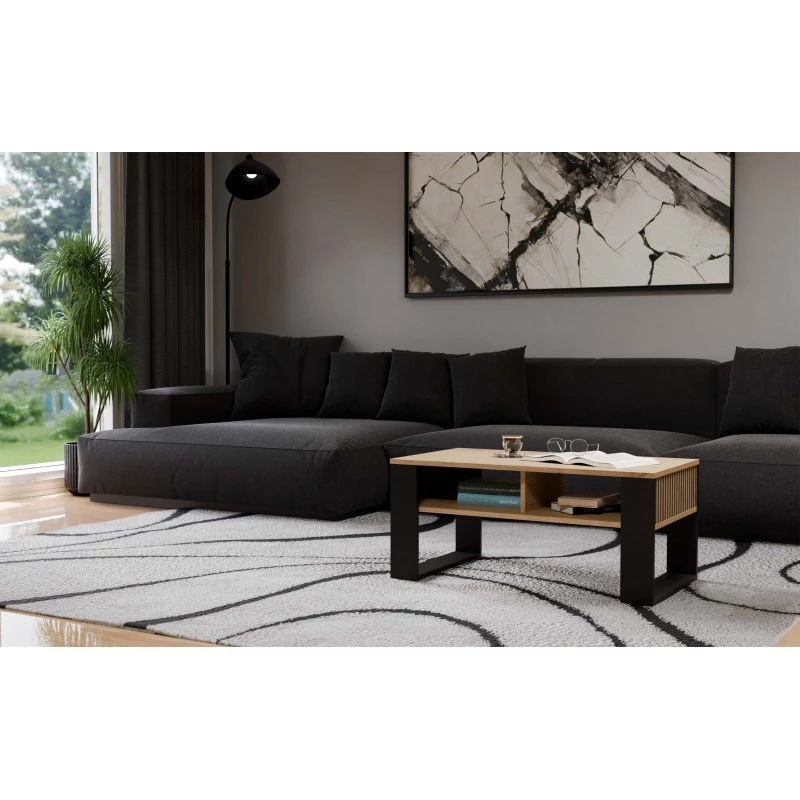 top e shop STOLIK KAWOWY ŁAWA MODERN 2P cienki Dąb Artisan z czarnymi listwami