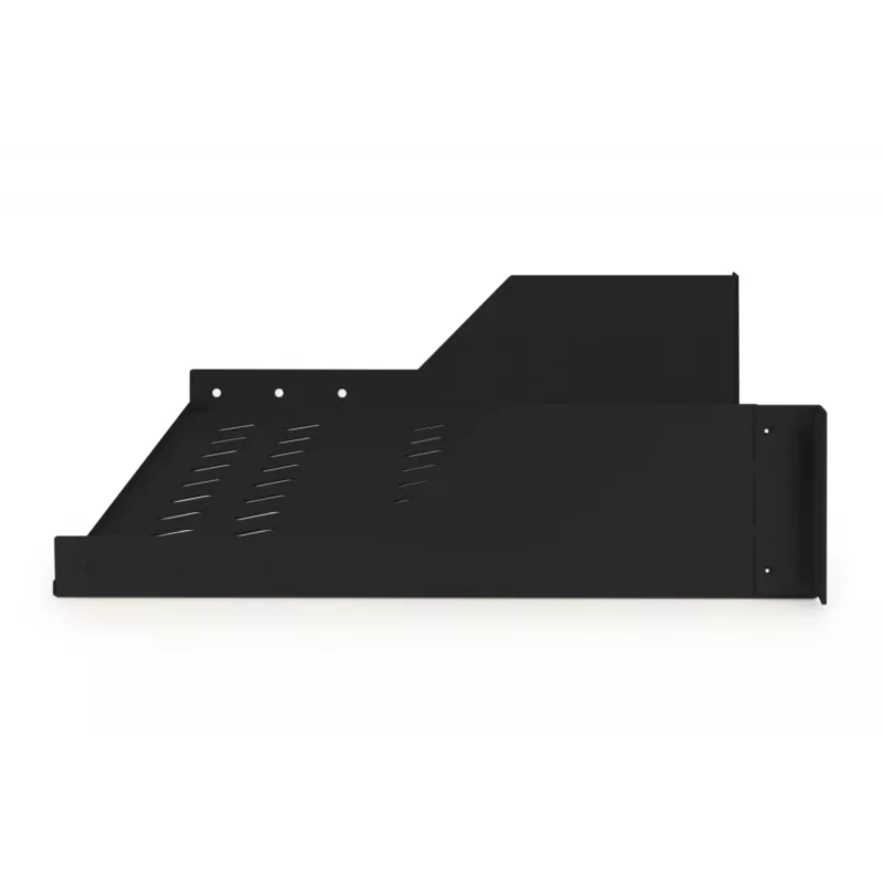 Digitus | Półka stała 2U do szaf rack | DN-19 TRAY-2-SW | Czarna | Idealna do przechowywania komponentów nieprzystosowanych do standardu 483 mm (19 inch). Smukła konstrukcja zajmująca miejsce 2 jednostek wysokości. Łatwy i szybki montaż oraz demontaż. Wymiary