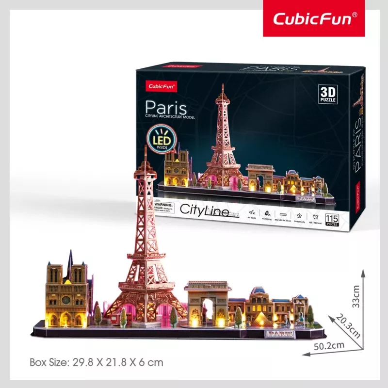3D Puzzle CubicFun City Line Paris LED 115 szt.