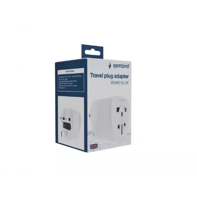 Adapter zasilania GEMBIRD A-AC-UKMINTF — wtyczka UK Type G na gniazdo IEC C13, 15A
