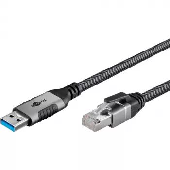 Wentronic goobay - Kabel sieciowy - USB Typ A (M) do RJ-45 (M) - 1,0 m - 6 mm - FTP - CAT 6 - USB 3.0 - kabel pleciony - Czarny, Srebrny (70299)