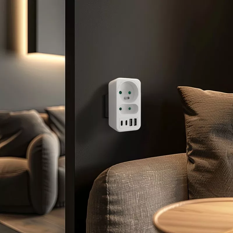 Rozdzielacz zasilania MACLEAN MCE249 F/W — 2x gniazda sieciowe (16A + 6A) i 4x USB (2x A, 2x C PD 20W)