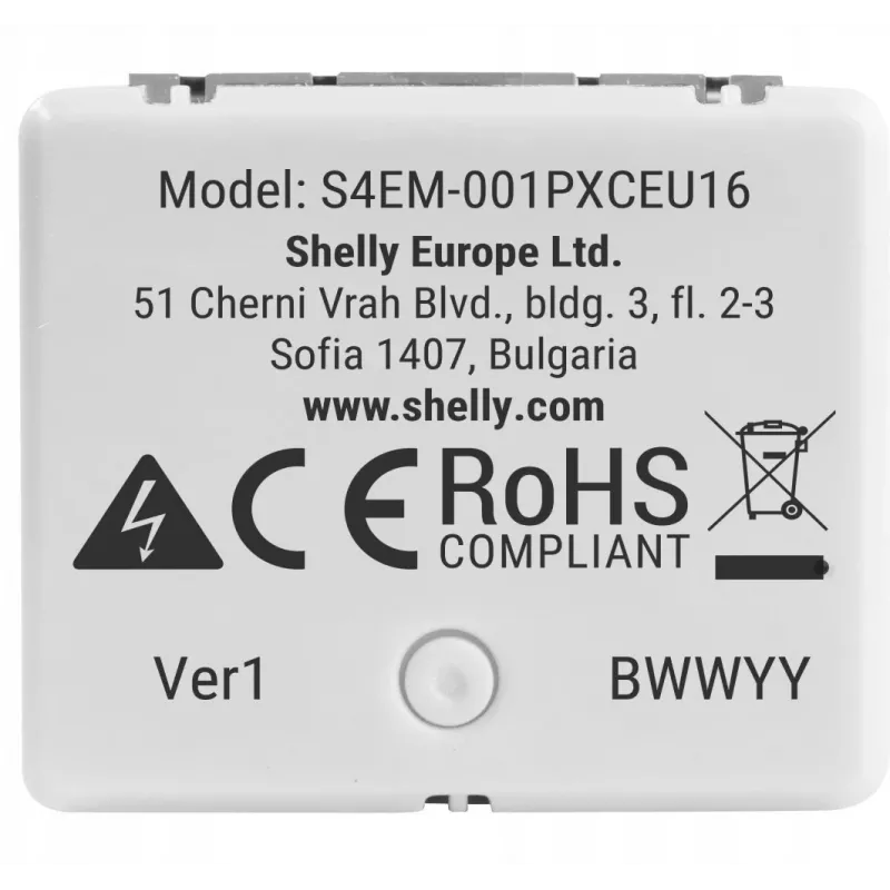 Inteligentny przekaźnik Shelly Relay EM Mini Gen4 1-kanałowy Wi‑Fi Matter Zigbee Bluetooth 8A, 110–240V, miernik energii