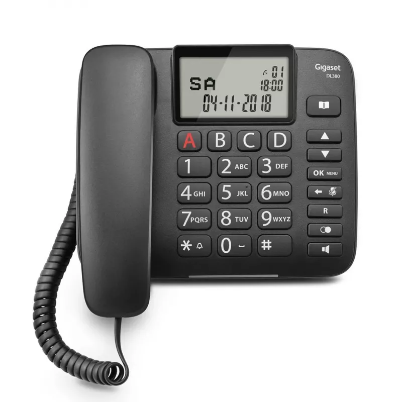 Telefon analogowy Gigaset DL380 z identyfikacją rozmówcy, słuchawka przewodowa, czarny