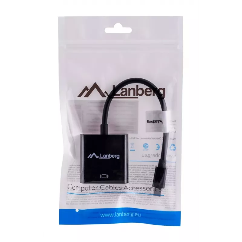 adapter kablowy VGA (D-Sub) na Mini DisplayPort LANBERG AD-0006-BK, 0,2 m, DisplayPort 1.2, 1920×1200@60Hz, żeński MiniDP, czarny