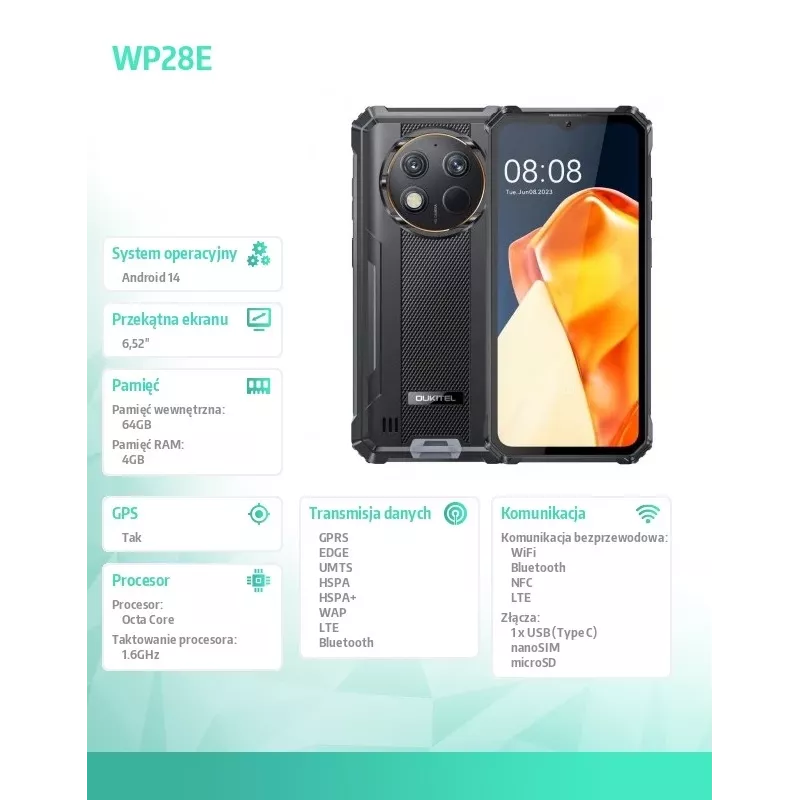 Oukitel WP28E 4/64 10600mAh DS smartfon. Czarny bez ładowarki