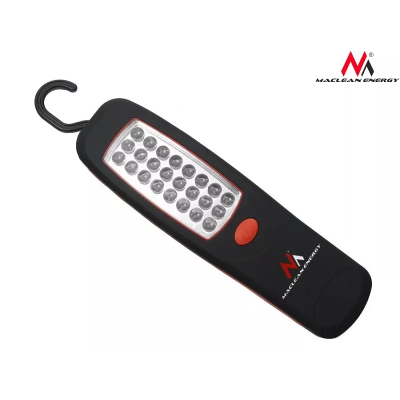 Lampa warsztatowa MACLEAN MCE03 — 24 LED, podstawa magnetyczna i haczyk, zasilana bateriami (3×AAA)