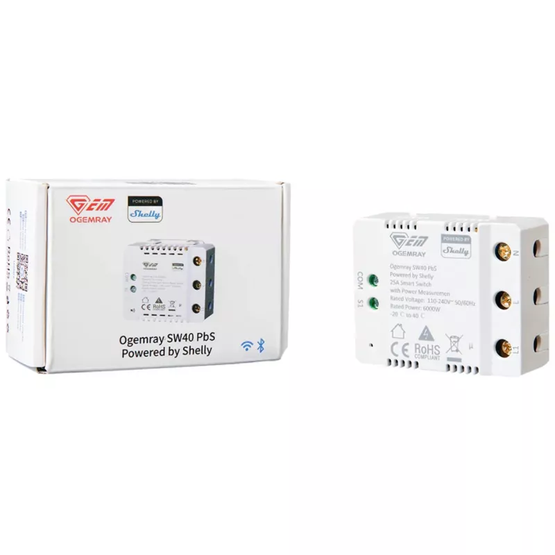 Shelly Plug & Play PbS Ogemray Smart Relay 25A Großgeräte Relais max 25A Messfunktion WLAN Lan BT