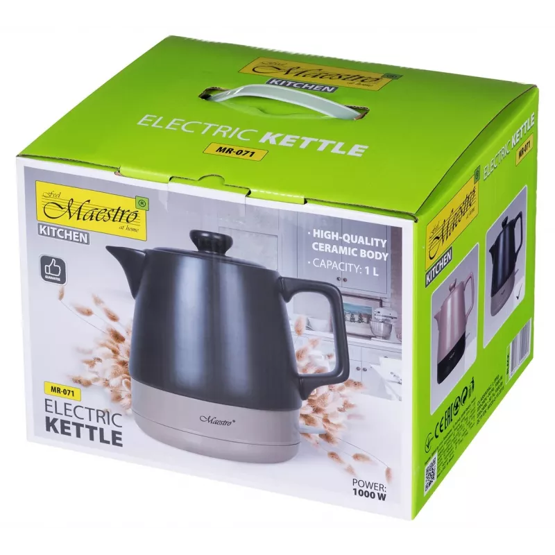 Czajnik elektryczny Maestro MR-071-Czarny 1 L Ceramiczny, 1200 W, grzałka ukryta, podstawa obrotowa 360°