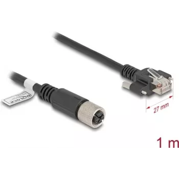 Kabel sieciowy DeLOCK M12 X-kodowany 8-pinowy żeński do wtyku RJ45 Kat.6A 1 m czarny