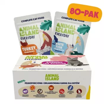 ANIMAL ISLAND pasztet z indykiem/białą rybą w bulionie dla kota 80x85g