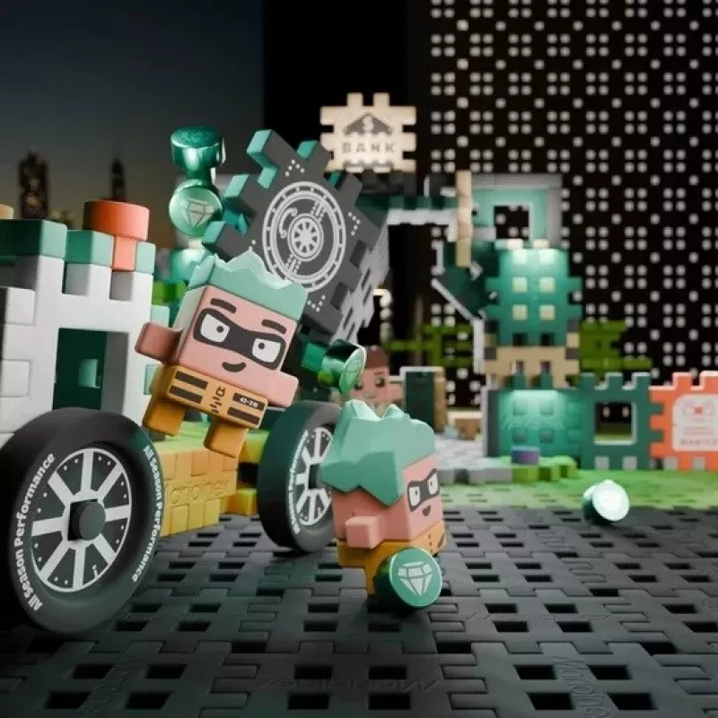 MARIOINEX Mini Waffle City Napad na Bank Klocki Budowlane, 148 elementów