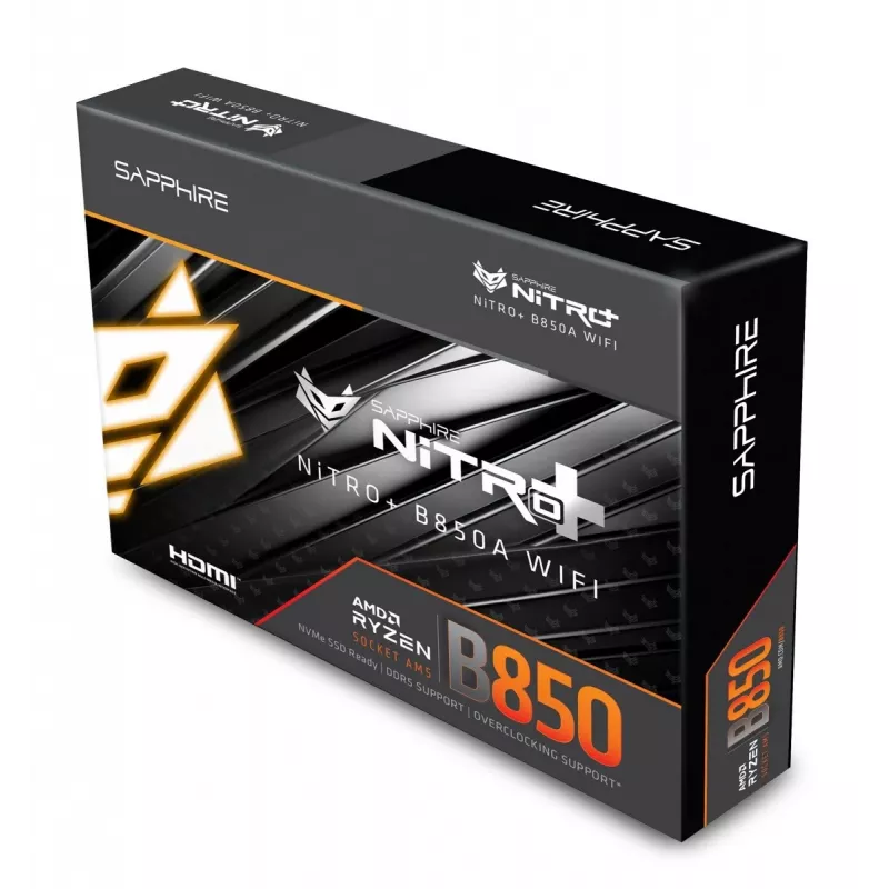 Płyta główna Sapphire NITRO+ B850A WIFI 7 AMD B850 Socket AM5 micro ATX, DDR5, 4 DIMM, 256GB, Wi‑Fi 7, 2.5GbE